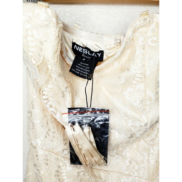 NWT Neslay Paris Cream Floral Jacquard Lace Convertible Sweetheart Dress. Size S - Picture 6 of 9